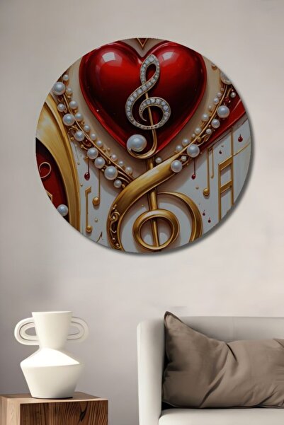 Teona Ahşap Στρογγυλό Ξύλινο Διακοσμητικό Τραπέζι με Μοτίβο Βιολιού και Συμφω...