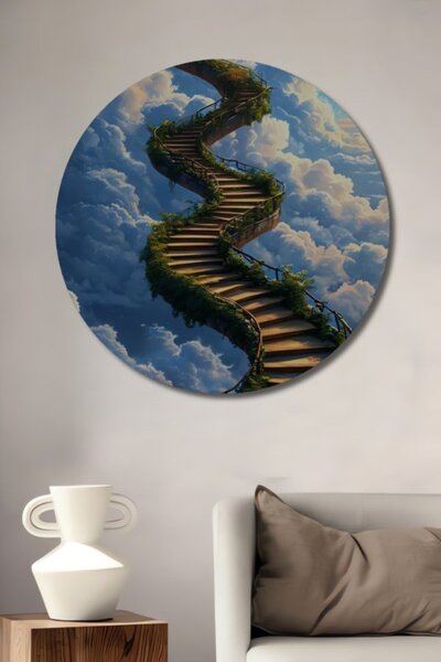 Teona Ahşap Στρογγυλή Ξύλινη Διακοσμητική Πίνακας Ελαιογραφίας με θέμα την Σκ...