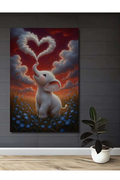 Teona Ahşap Ξύλινο Διακοσμητικό Τραπέζι με Σύννεφο Καρδιάς Ελέφαντα που αγαπά...