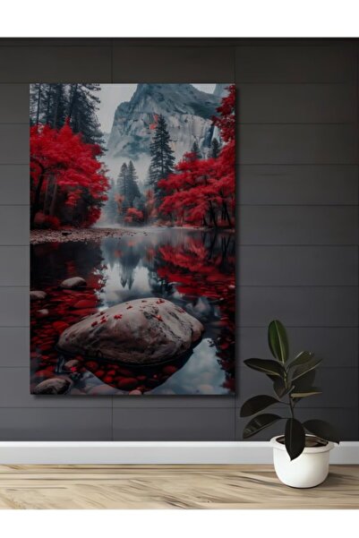 Teona Ahşap Διακοσμητικό Ξύλινο Τραπέζι με Ελαιογραφία Κόκκινου Δάσους και Ορ...