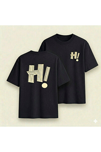 VODEXA Tricou oversize unisex cu imprimeu HI, 100% bumbac, croială confortabilă