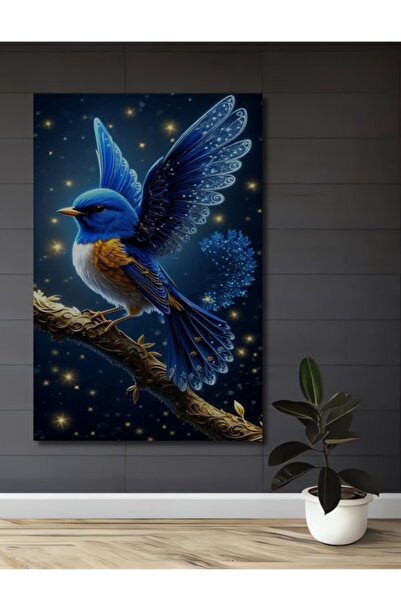 Teona Ahşap Μυστικιστικό Ξύλινο Διακοσμητικό Τραπέζι με Ελαιογραφία Μπλε Πουλ...