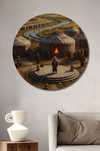 Teona Ahşap Στρογγυλό Ξύλινο Διακοσμητικό Τραπέζι με Ελαιογραφία που αποπνέει...