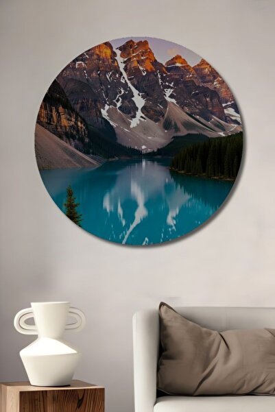 Teona Ahşap Στρογγυλό Ξύλινο Διακοσμητικό Τραπέζι με Θέα Τυρκουάζ Λίμνη για Σ...