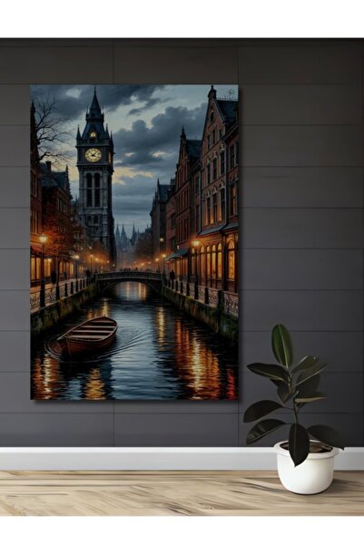 Teona Ahşap Ξύλινο διακοσμητικό τραπέζι με εμφάνιση ελαιογραφίας των Καναλιών...