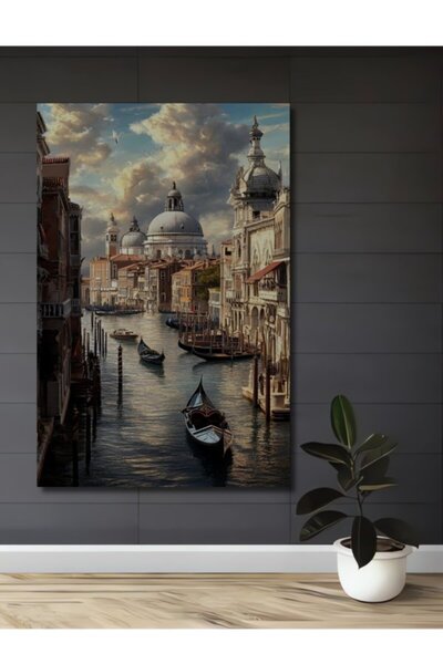 Teona Ahşap Ελαιογραφία με θέα στους Κανάλια της Βενετίας, Ξύλινο Διακοσμητικ...