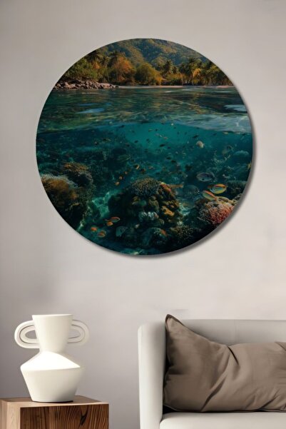 Teona Ahşap Στρογγυλό Ξύλινο Διακοσμητικό Τραπέζι με θέμα την Τροπική Νησίδα ...