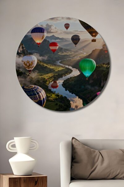 Teona Ahşap Στρογγυλό Ξύλινο Διακοσμητικό Πίνακα με Μπαλόνια Θερμού Αέρα και ...