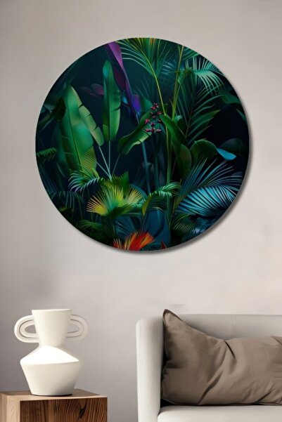 Teona Ahşap Στρογγυλό Ξύλινο Διακοσμητικό Τραπέζι με Εμφάνιση Ελαιογραφίας Εμ...