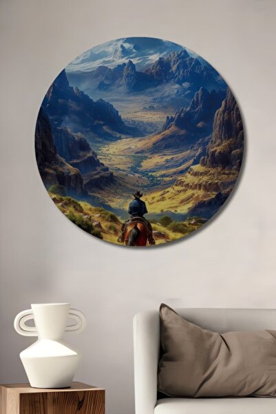 Teona Ahşap Στρογγυλό ξύλινο διακοσμητικό τραπέζι με ελαιογραφία με θέμα τον ...