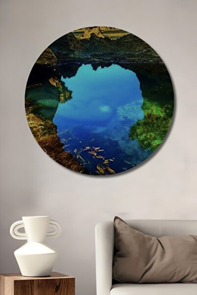 Teona Ahşap Στρογγυλό Ξύλινο Διακοσμητικό Τραπέζι με Φυσική Πισίνα και Νερό, ...