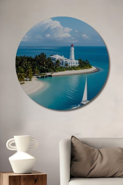 Teona Ahşap Στρογγυλό Ξύλινο Διακοσμητικό Τραπέζι Φάρου Τροπικής Νήσου για Σπ...