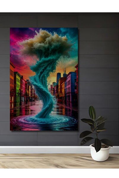 Teona Ahşap Ξύλινο διακοσμητικό τραπέζι με όψη ακουαρέλας City Hurricane για ...