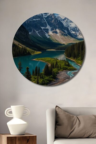 Teona Ahşap Στρογγυλό, υπέροχο, ξύλινο διακοσμητικό τραπέζι με ελαιογραφία με...