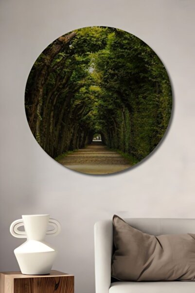 Teona Ahşap Στρογγυλός Πράσινος Τούνελ Δάσους με Ελαιογραφία, Διακοσμητικός Ξ...
