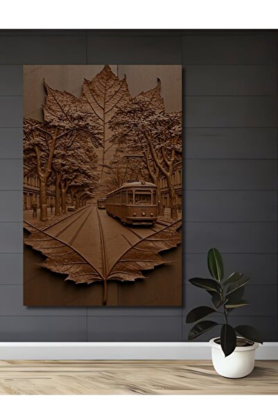 Teona Ahşap Τοπίο με τραμ, Ξύλινο Διακοσμητικό Πίνακα για Σπίτι, Είσοδο, Χώρο...