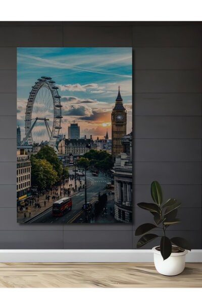 Teona Ahşap Ελαιογραφία με θέμα το Τοπίο του Λονδίνου, Ξύλινο Διακοσμητικό Τρ...