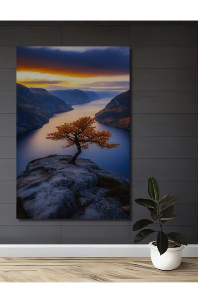 Teona Ahşap Φθινοπωρινό σκηνικό φιορντέ με ελαιογραφία, ξύλινο διακοσμητικό τ...