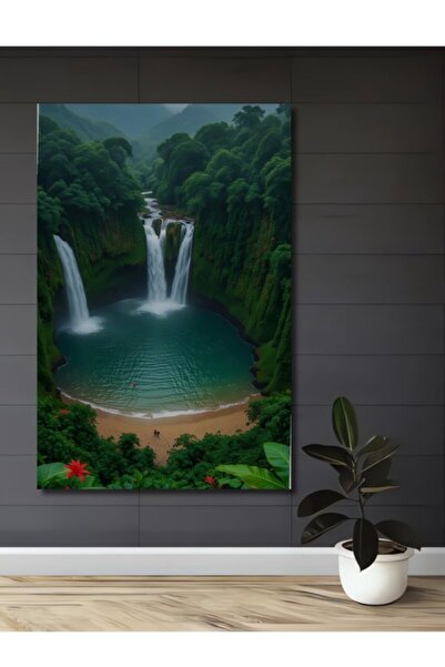 Teona Ahşap Μυστηριώδες Τοπίο Καταρράκτη με Ακουαρέλα και Ξύλινη Διακοσμητική...