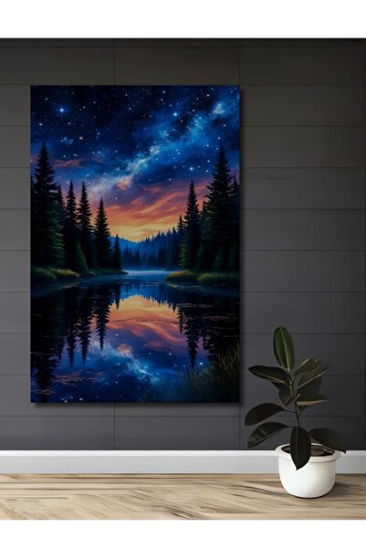 Teona Ahşap Υπέροχο Ξύλινο Διακοσμητικό Πίνακα με Ελαιογραφία Τοπίου με Αστρα...