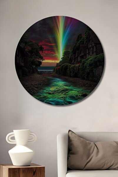 Teona Ahşap Στρογγυλό Ξύλινο Διακοσμητικό Πίνακα Τέχνης με Στοιχεία Μεγαλοπρε...