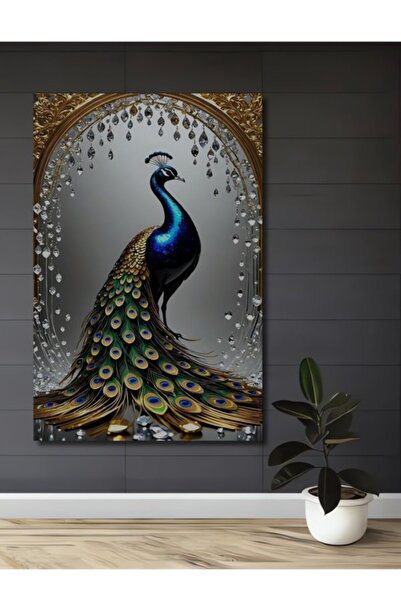 Teona Ahşap Μεγαλοπρεπής Ξύλινη Διακοσμητική Ζωγραφική με Ελαιογραφία Παγώνι,...