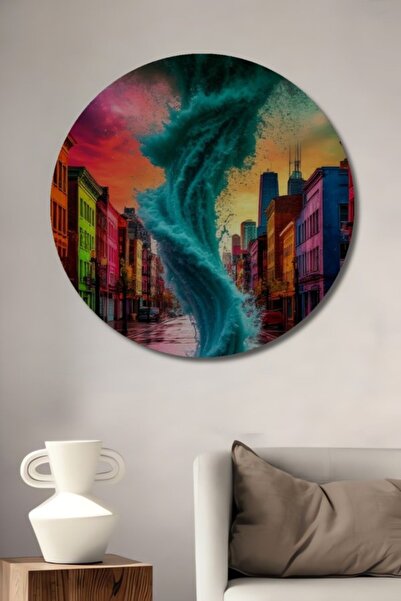 Teona Ahşap Ξύλινο διακοσμητικό τραπέζι με σχέδιο ακουαρέλας σε στυλ ανεμοθρα...