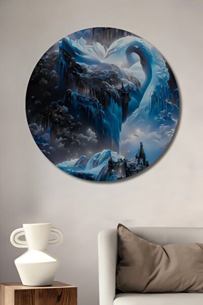 Teona Ahşap Στρογγυλό Ξύλινο Διακοσμητικό Πίνακα με Ελαιογραφία σε Στυλ Φαντα...