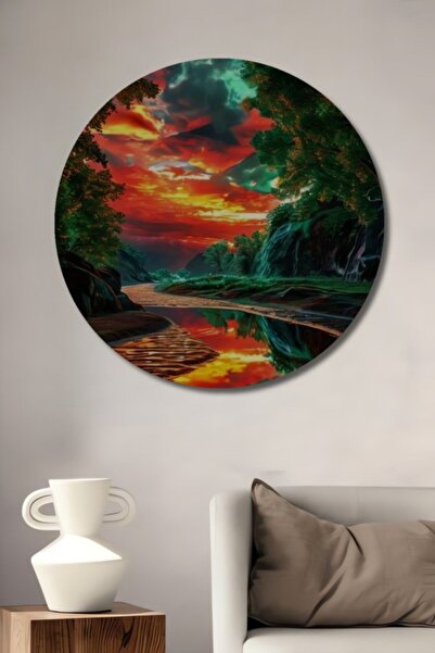 Teona Ahşap Στρογγυλό, πανέμορφο ξύλινο διακοσμητικό τραπέζι με ελαιογραφία μ...