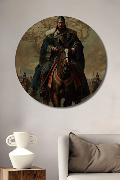 Teona Ahşap Στρογγυλός πίνακας ζωγραφικής με ελαιογραφία με εμφάνιση Μογγολικ...