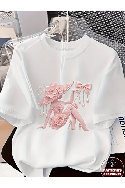 gencerco Ροζ κομψό γυναικείο μπλουζάκι με μαργαριταρένια λεπτομέρεια και στάμ...