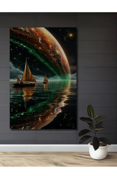 Teona Ahşap Διακοσμητικός Ξύλινος Πίνακας με Ακουαρέλα Σχέδιο Διαστημικών Σκα...