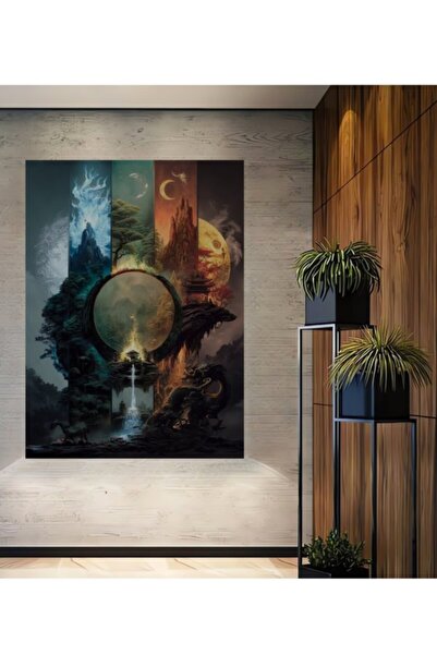 Teona Ahşap Ξύλινο διακοσμητικό τραπέζι με ψηφιακή εκτύπωση Dragon and Moon C...