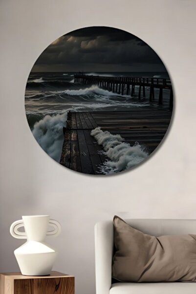 Teona Ahşap Στρογγυλό ξύλινο διακοσμητικό τραπέζι με ελαιογραφία με θέμα την ...