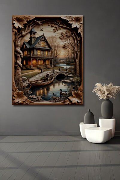 Teona Ahşap Ξύλινο Διακοσμητικό Τραπέζι με Σκαλιστό Σχέδιο Αγροτικού Σπιτιού ...