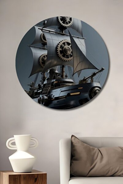 Teona Ahşap Στρογγυλό Ξύλινο Διακοσμητικό Τραπέζι με Μεταλλική Εμφάνιση Μοντέ...