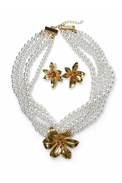 BEGSHİNE Altın Kaplama Kenar Cam İnci Choker Kolye Küpe Set