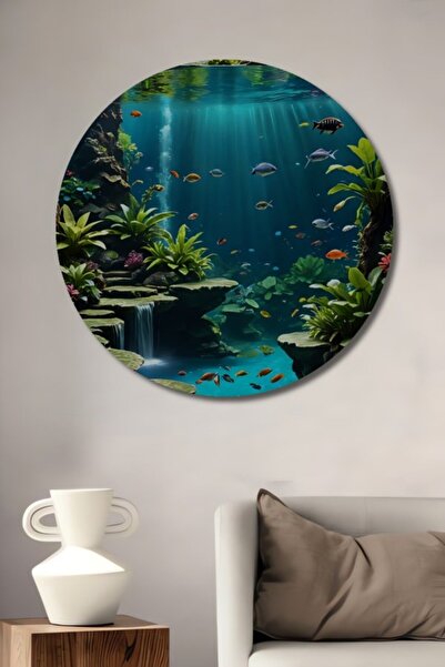 Teona Ahşap Στρογγυλό, πολύχρωμο ξύλινο διακοσμητικό τραπέζι με ψάρια και κατ...