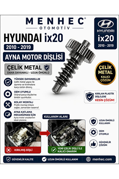 Menhec Otomotiv Hyundai ix20 2010-2019 Katlanır Ayna Motor Dişlisi Metal Ayna...