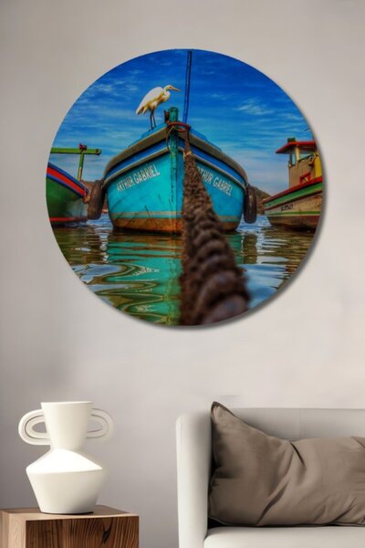 Teona Ahşap Στρογγυλό ξύλινο διακοσμητικό τραπέζι με ελαιογραφία με σκηνικό μ...