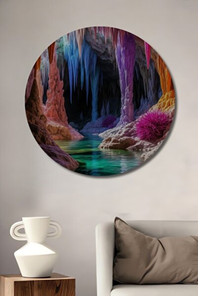 Teona Ahşap Στρογγυλό πολύχρωμο ξύλινο διακοσμητικό τραπέζι με εφέ ακουαρέλας...