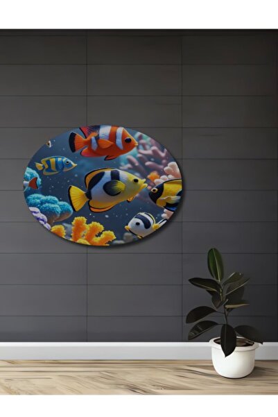 Teona Ahşap Πολύχρωμη ελαιογραφία με θέμα τη θαλάσσια ζωή των κοραλλιών, με ό...