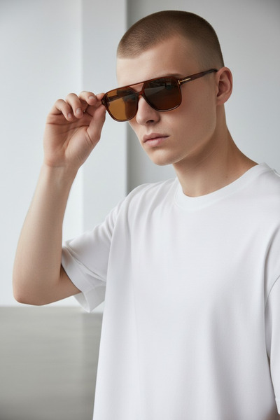 BAYDUK Vion Brown Glass Unisex Sunglasses