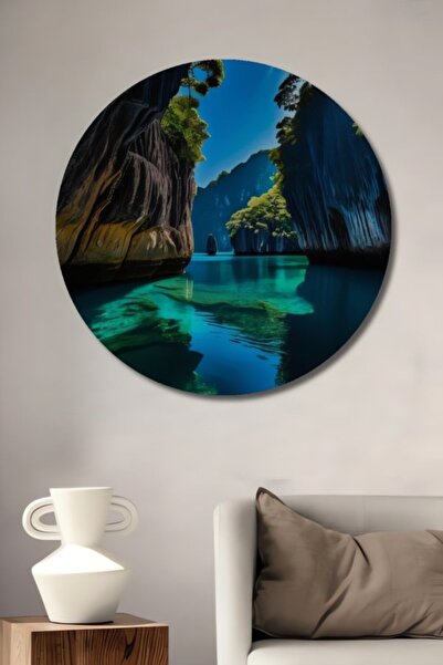 Teona Ahşap Στρογγυλό ξύλινο διακοσμητικό τραπέζι με σκηνικό τροπικής καλλικά...