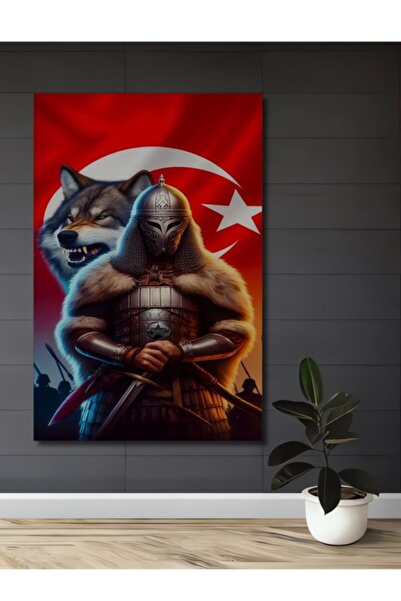 Teona Ahşap Bozkurt Savaşçıları Ξύλινο Διακοσμητικό Πίνακα με Ελαιογραφία για...