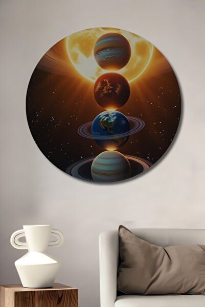 Teona Ahşap Στρογγυλός Ξύλινος Διακοσμητικός Πίνακας με Πλανήτες του Ηλιακού ...
