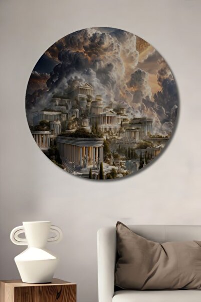 Teona Ahşap Στρογγυλό Ξύλινο Διακοσμητικό Πίνακα με Ελαιογραφία σε Στυλ Αρχαί...