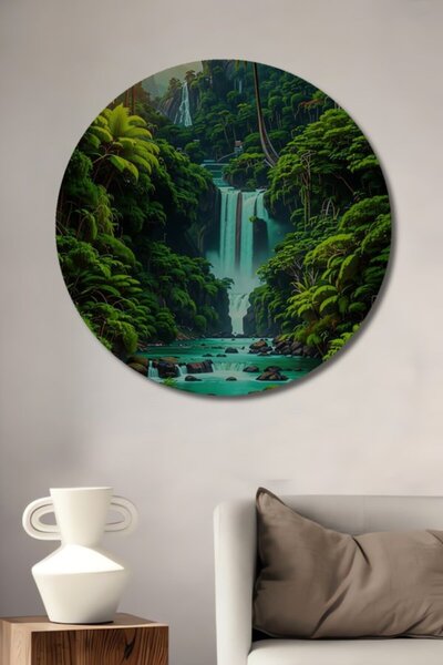 Teona Ahşap Στρογγυλό διακοσμητικό ξύλινο τραπέζι με εμφάνιση ακουαρέλας σε σ...