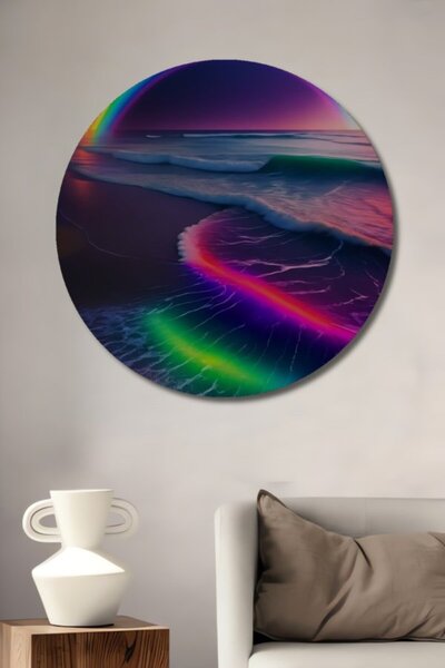 Teona Ahşap Στρογγυλό διακοσμητικό ξύλινο τραπέζι με ελαιογραφία με θέα στην ...