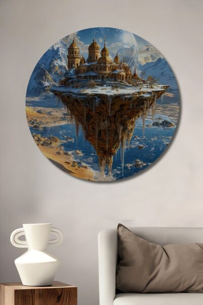 Teona Ahşap Στρογγυλό Ξύλινο Διακοσμητικό Τραπέζι με Εφέ Ελαιογραφίας, Σχέδιο...